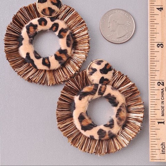 Jewelry - NEW! Leopard Tassel Fuzzy Stud Post Hoop Earrings